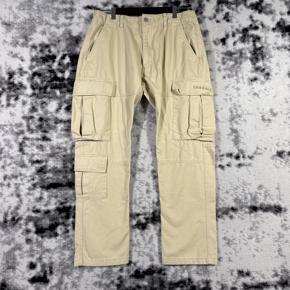 Young LA Cargo Pants Mens Size Large Beige Double Pocket Y2K‎ Skater Punk Casual